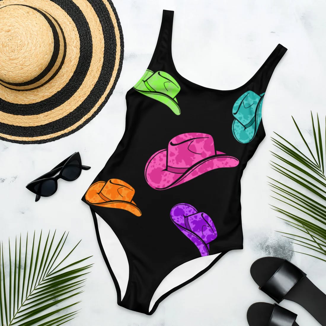 Yeehaw Neon Hat One Piece Swimsuit size 2XL