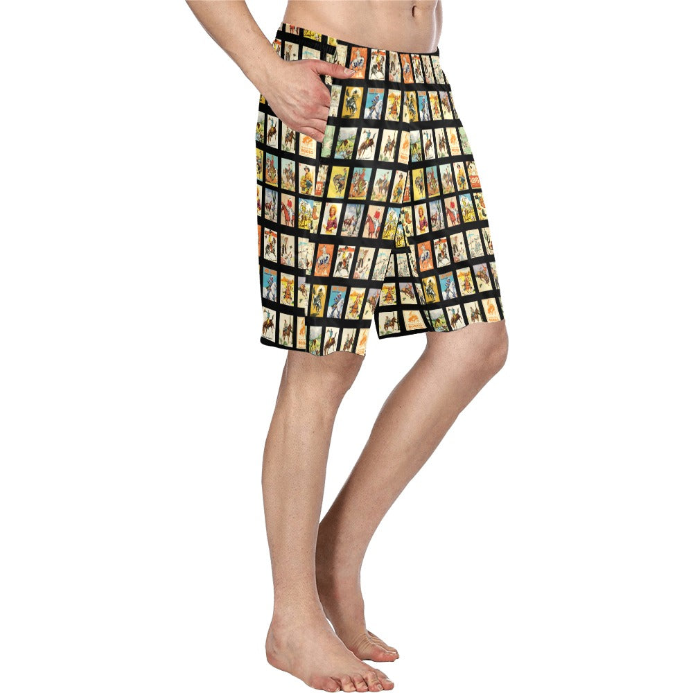 Vintage Cowboy Collage Western Men's Swim Trunk Shorts
