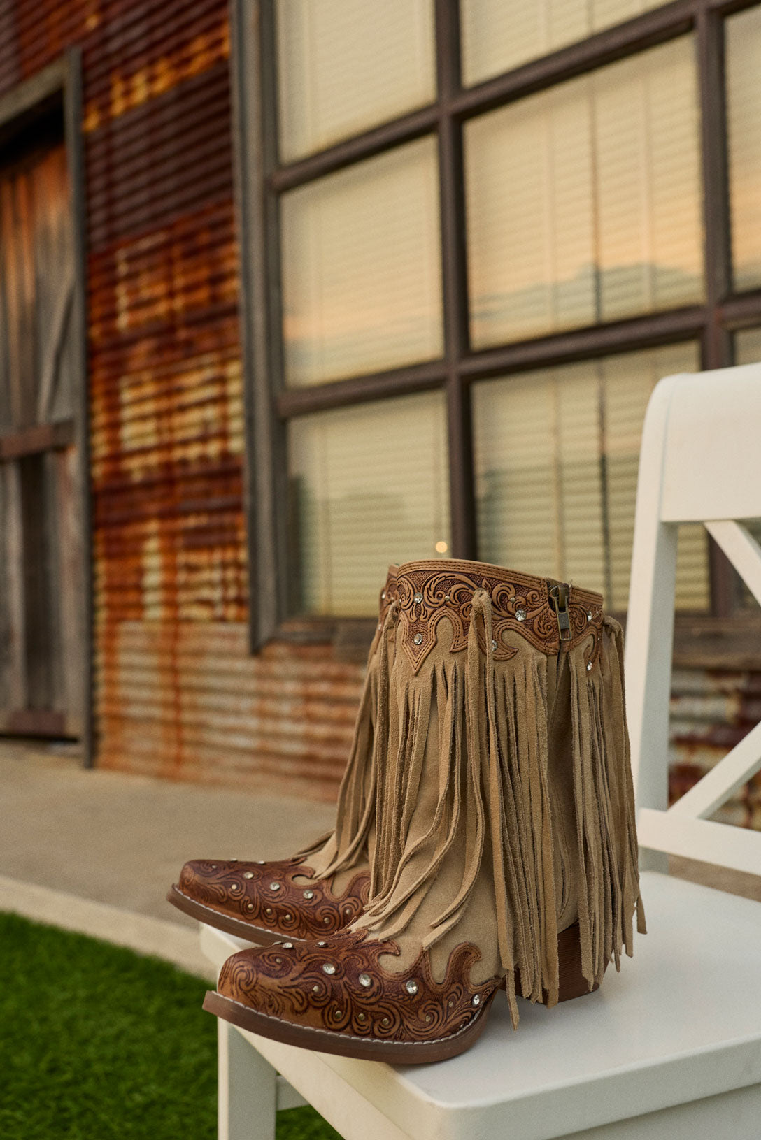 Myra Nashville Nights Fringe Boots for Women in Ember, Handtooled Genuine Leather with Swarovski Stones