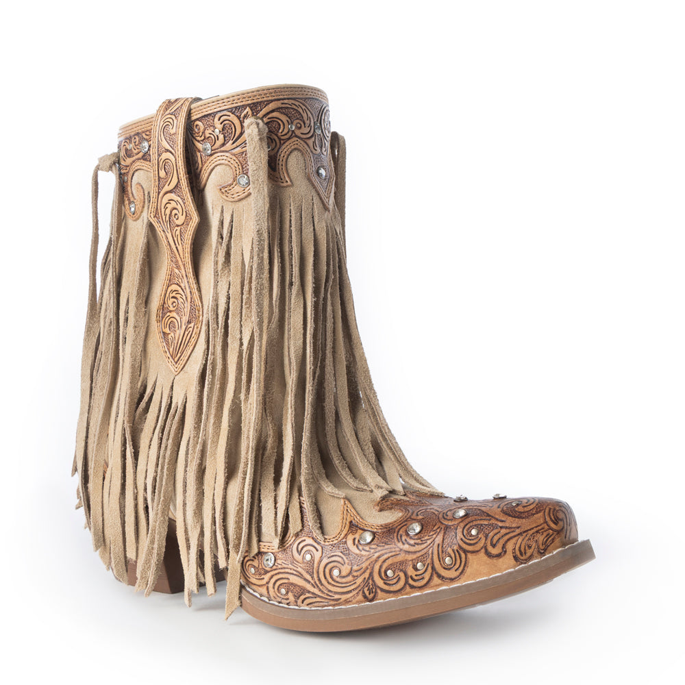 Myra Nashville Nights Fringe Boots for Women in Ember, Handtooled Genuine Leather with Swarovski Stones