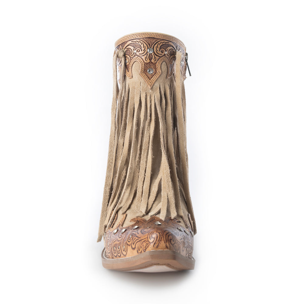 Myra Nashville Nights Fringe Boots for Women in Ember, Handtooled Genuine Leather with Swarovski Stones