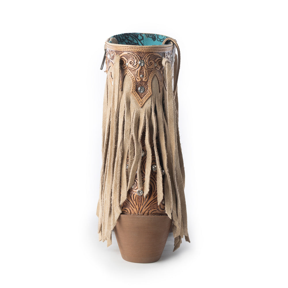 Myra Nashville Nights Fringe Boots for Women in Ember, Handtooled Genuine Leather with Swarovski Stones