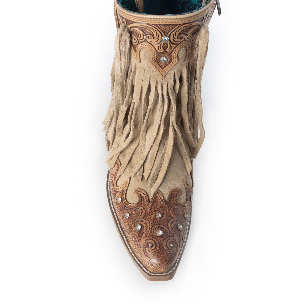 Myra Nashville Nights Fringe Boots for Women in Ember, Handtooled Genuine Leather with Swarovski Stones