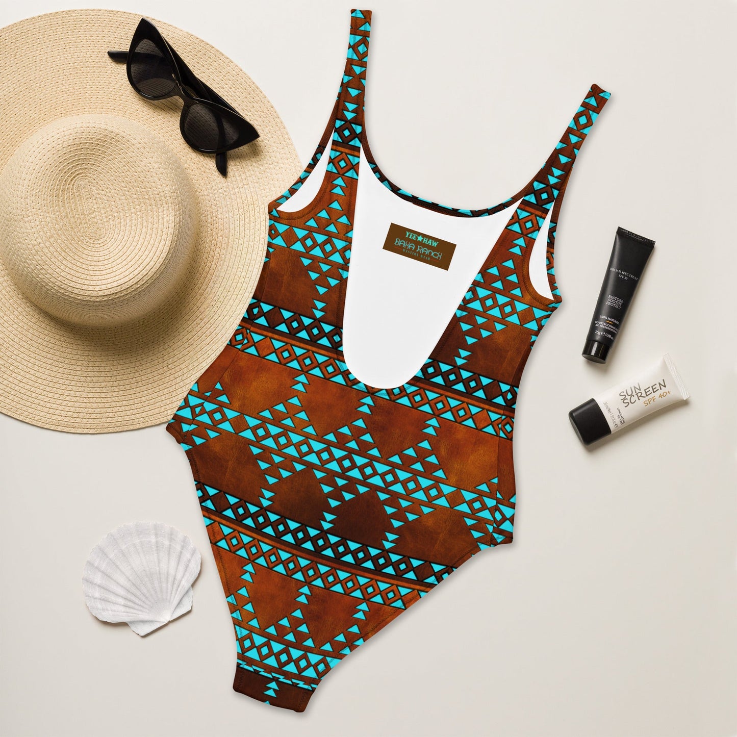 Yeehaw Turquoise Aztec One-Piece Swimsuit
