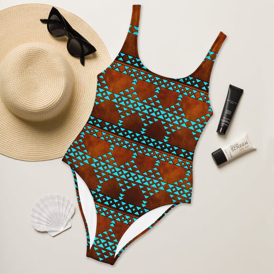 Yeehaw Turquoise Aztec One-Piece Swimsuit