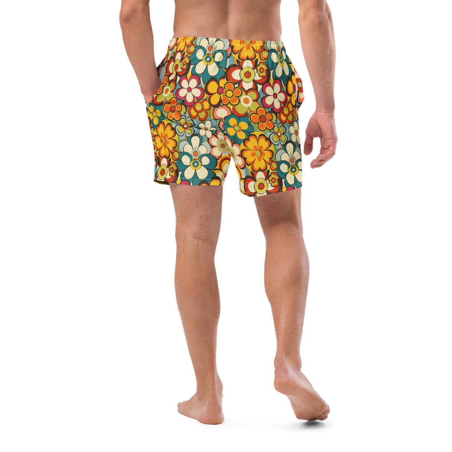 Yeehaw Woodstock Retro Floral Men's Swim Trunks