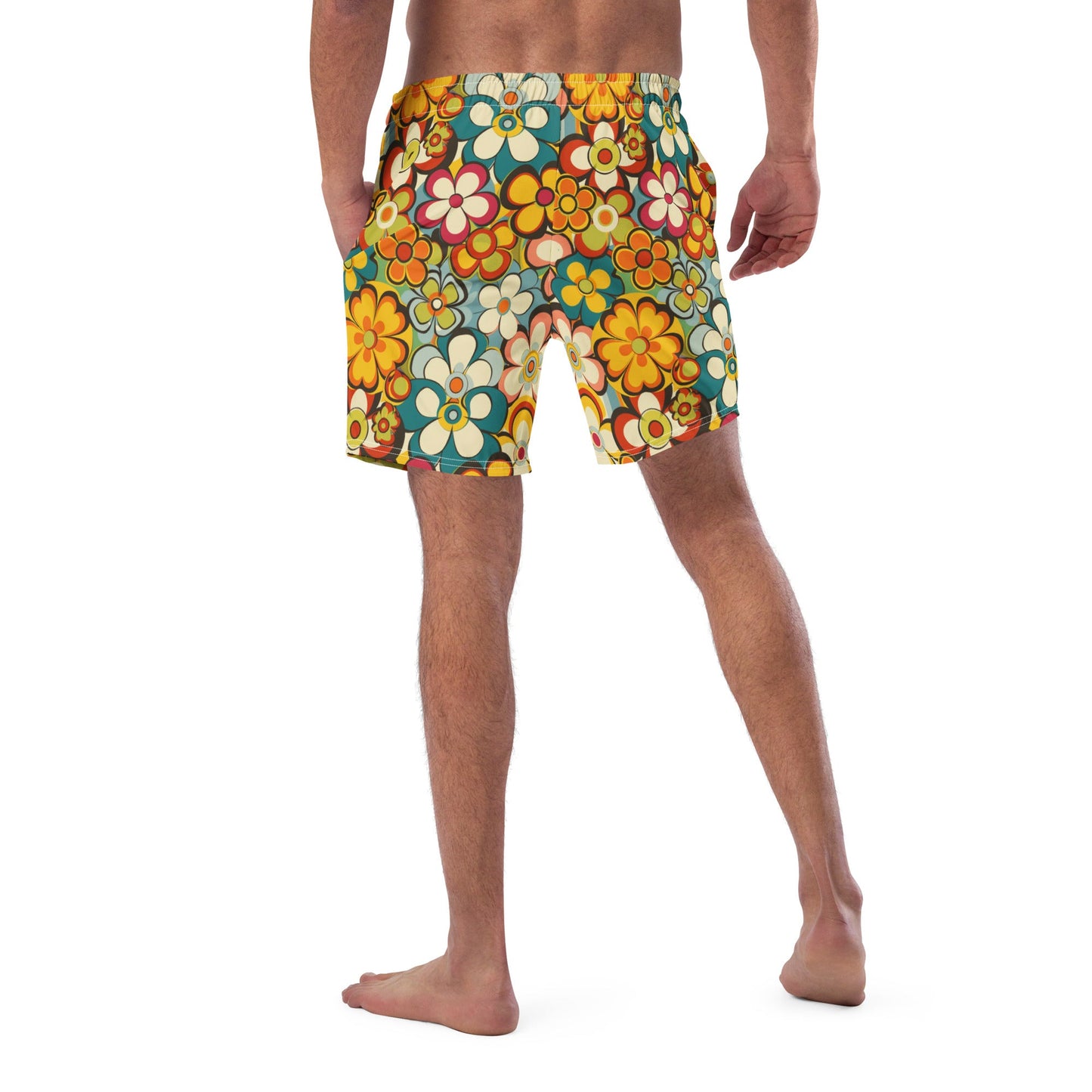 Yeehaw Woodstock Retro Floral Men's Swim Trunks