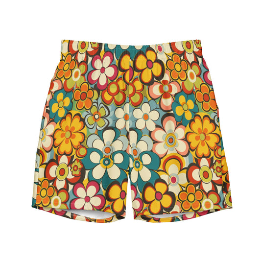 Yeehaw Woodstock Retro Floral Men's Swim Trunks