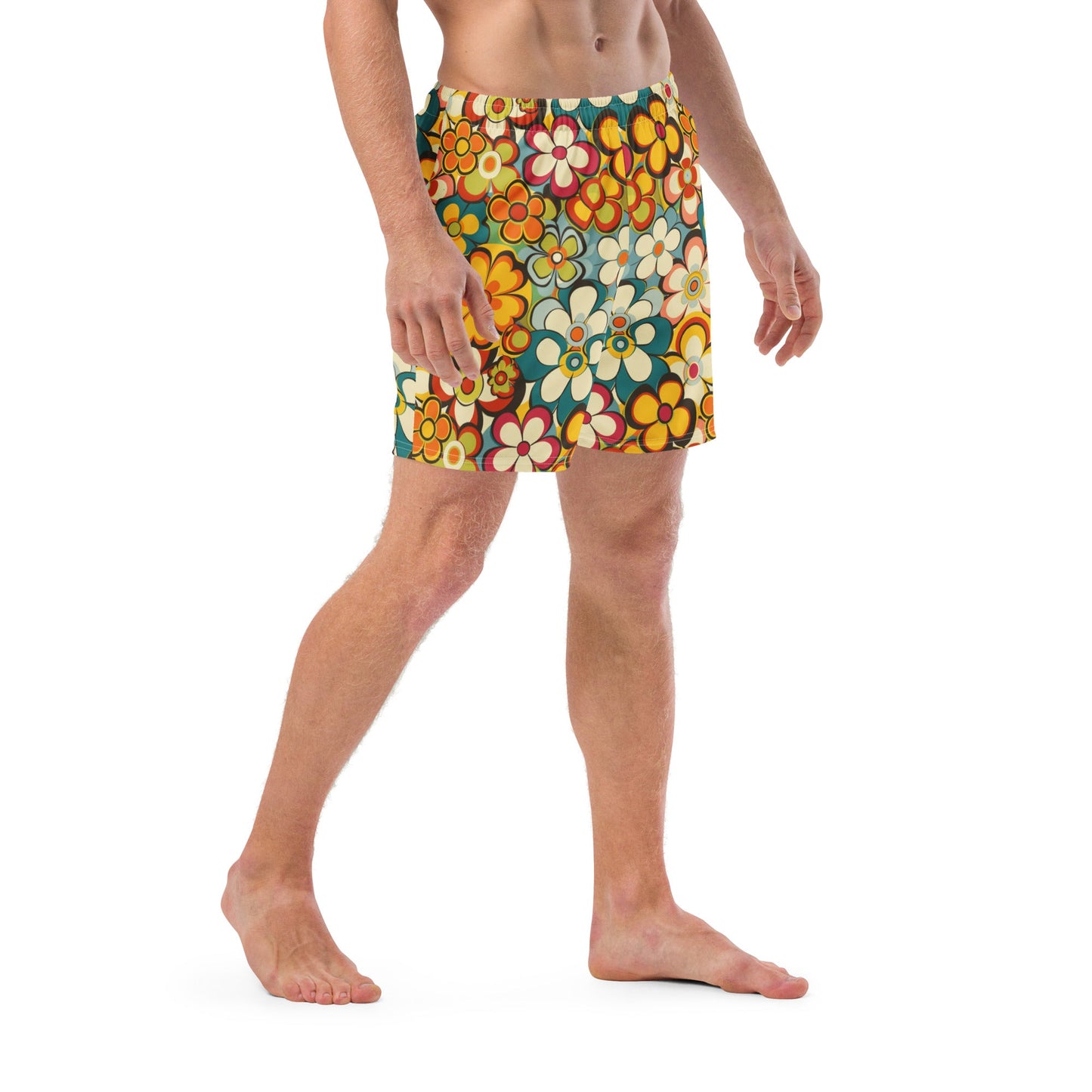 Yeehaw Woodstock Retro Floral Men's Swim Trunks