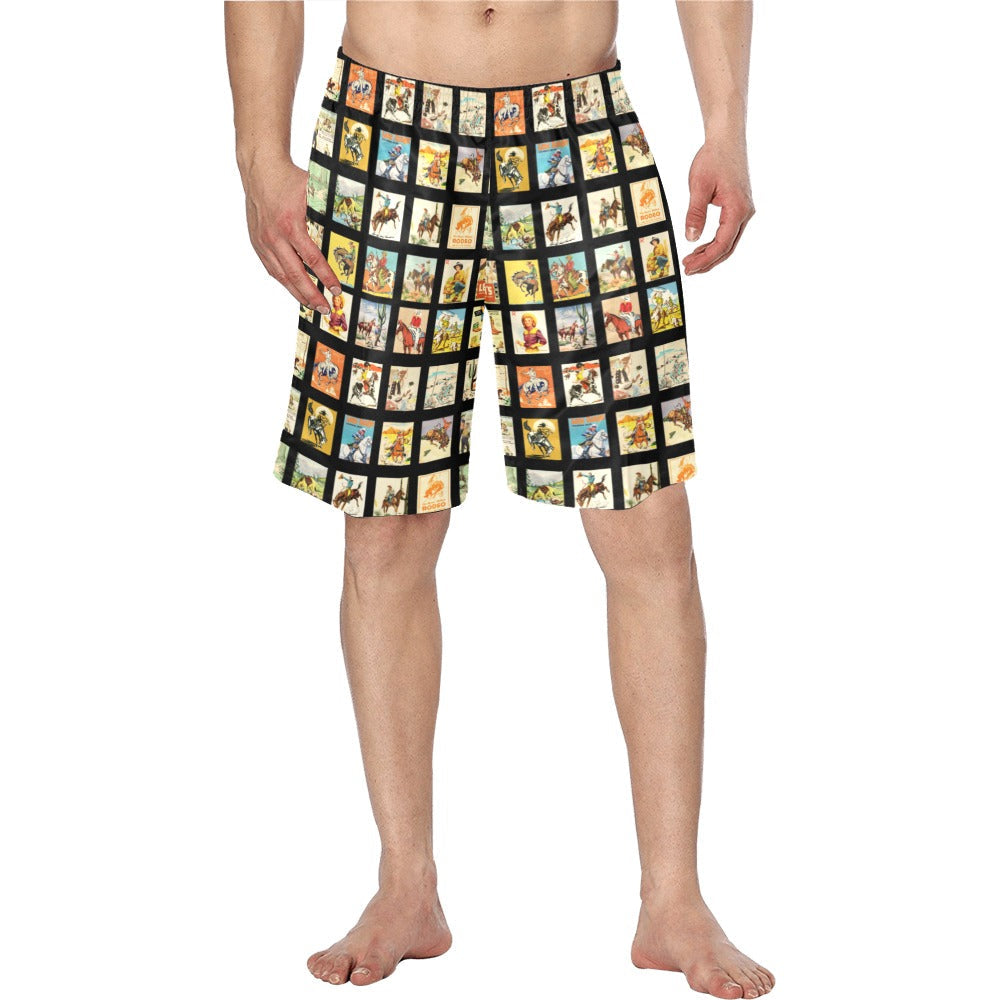 Vintage Cowboy Collage Western Men's Swim Trunk Shorts
