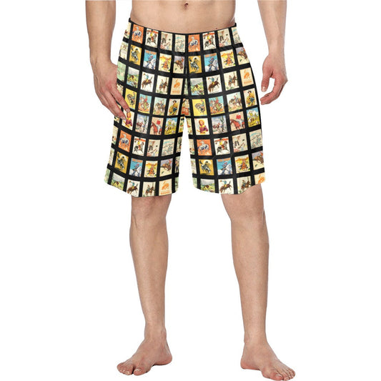 Vintage Cowboy Collage Western Men's Swim Trunk Shorts