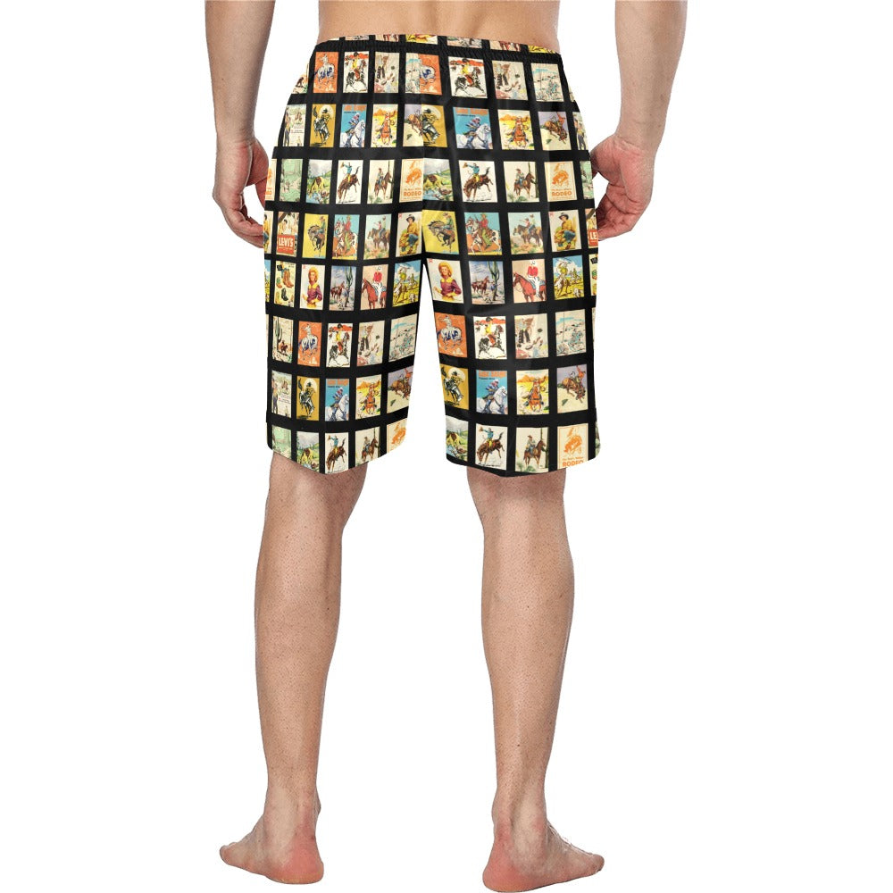 Vintage Cowboy Collage Western Men's Swim Trunk Shorts