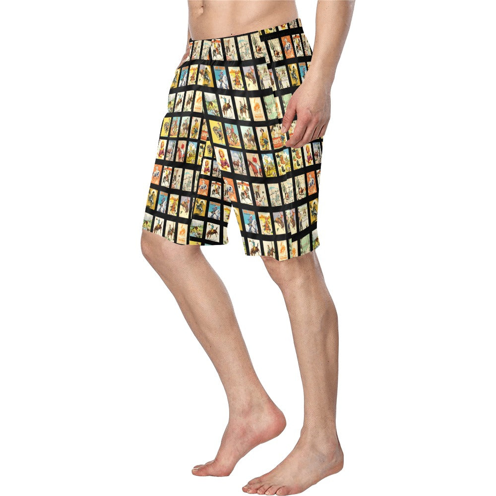 Vintage Cowboy Collage Western Men's Swim Trunk Shorts